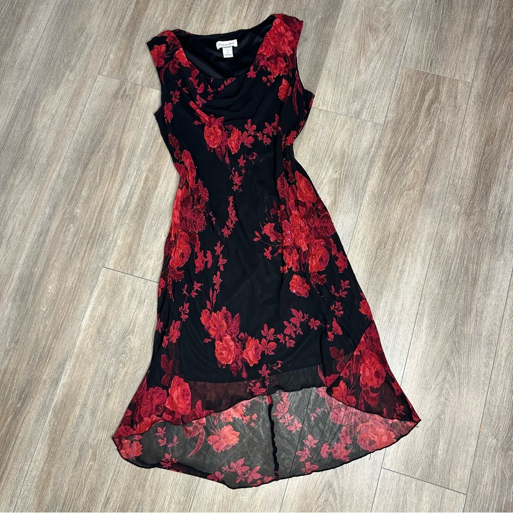 Vintage Y2K red and black floral connected dress